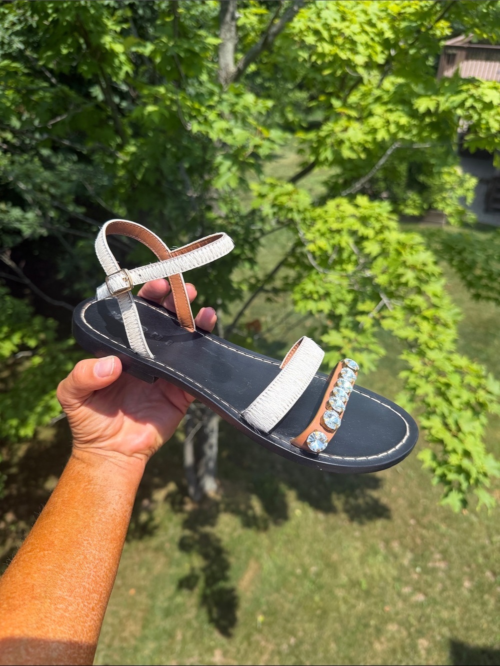 Marni Ponyhair Crystal Embellished leather Sandals Size 38